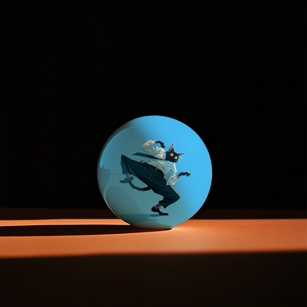 Hands holding a red orb with intricate, patterned artwork depicting a figure with sunglasses.