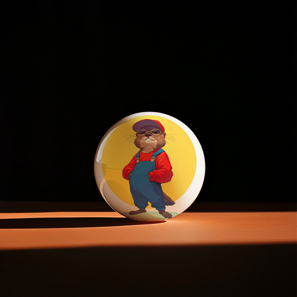 Hands holding a red orb with intricate, patterned artwork depicting a figure with sunglasses.