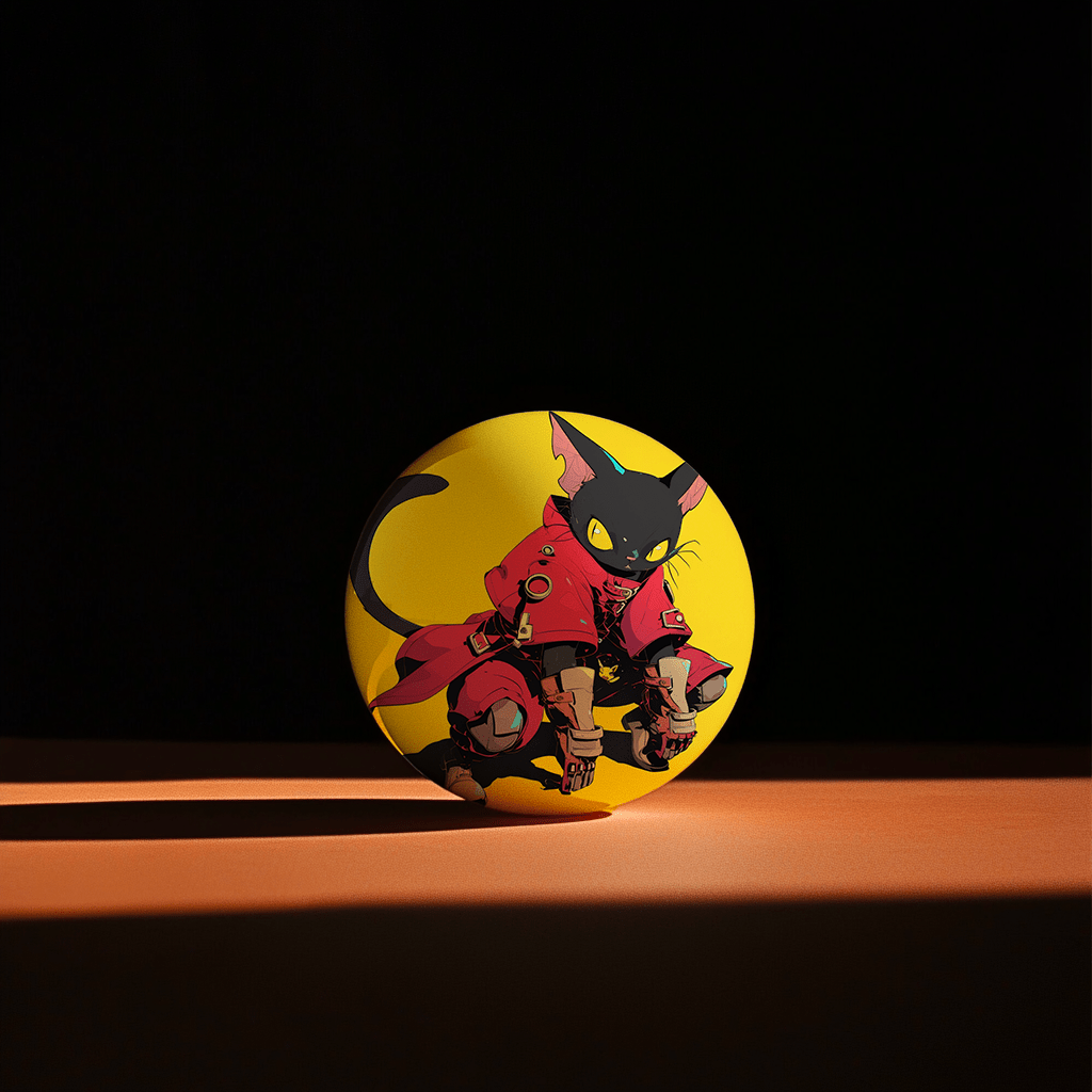 Hands holding a red orb with intricate, patterned artwork depicting a figure with sunglasses.