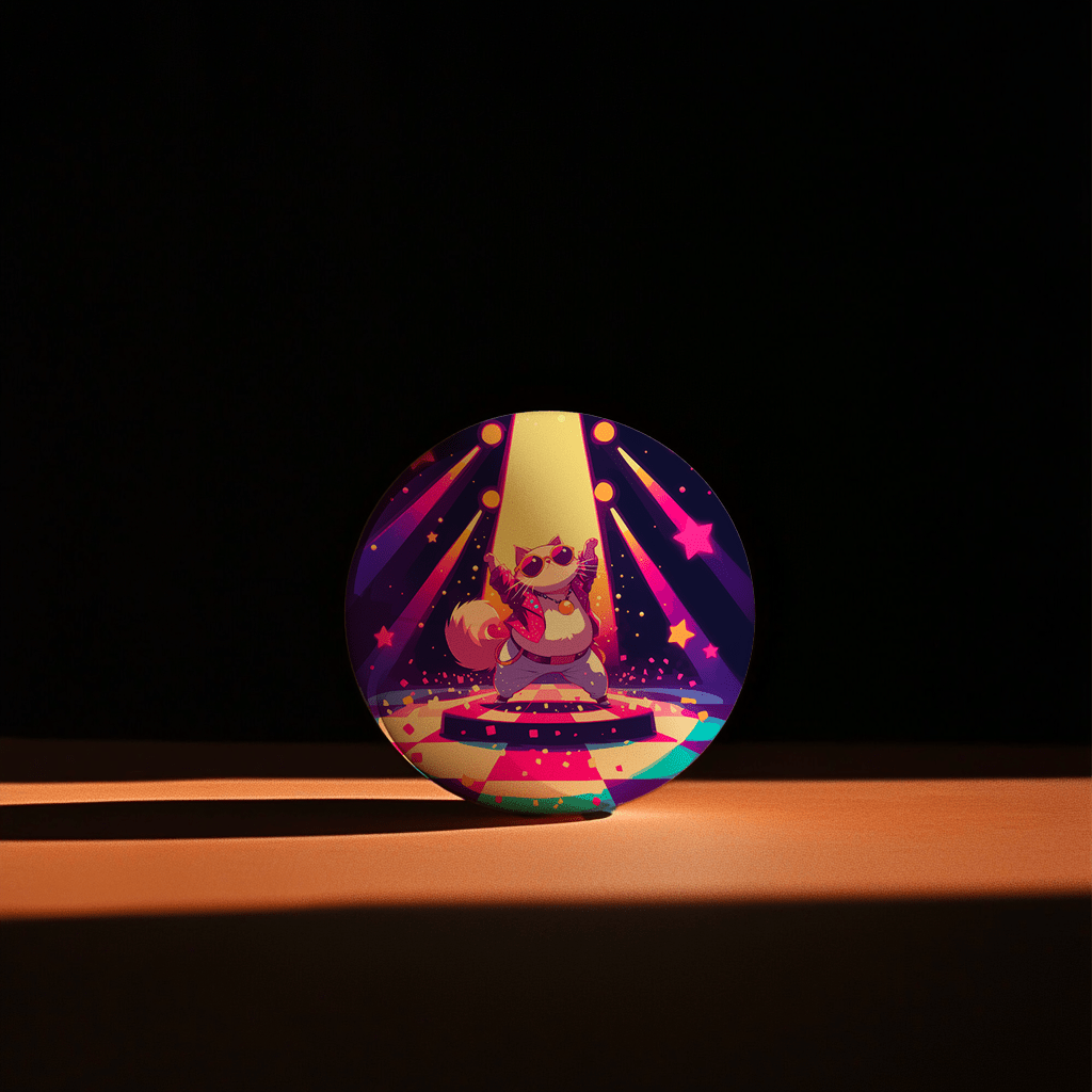 Hands holding a red orb with intricate, patterned artwork depicting a figure with sunglasses.