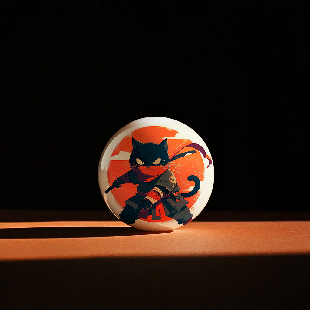 Hands holding a red orb with intricate, patterned artwork depicting a figure with sunglasses.