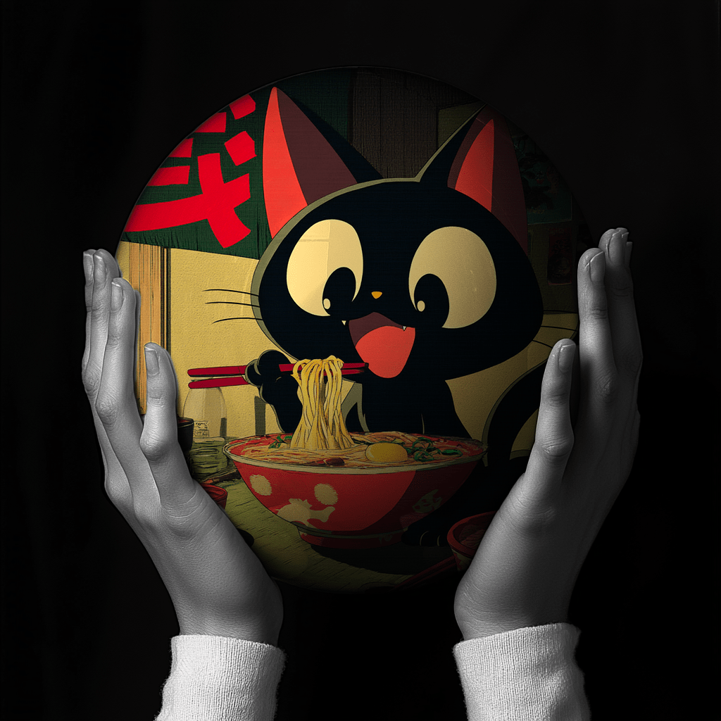 Hands holding a red sphere featuring a floral-patterned figure.