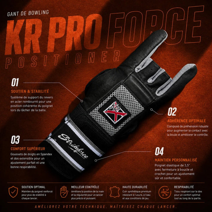 KR PRO FORCE POSITIONER GLOVE - BLACK/GREY (EACH) - Bowling Stars