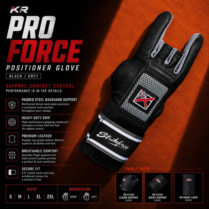 KR PRO FORCE POSITIONER GLOVE - BLACK/GREY (EACH) - Bowling Stars