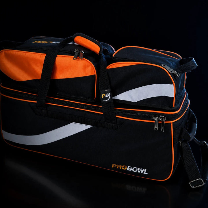 PROBOWL TRIPLE TOTE DLX W/ SHOE BAG BLACK/ORANGE - Bowling Stars