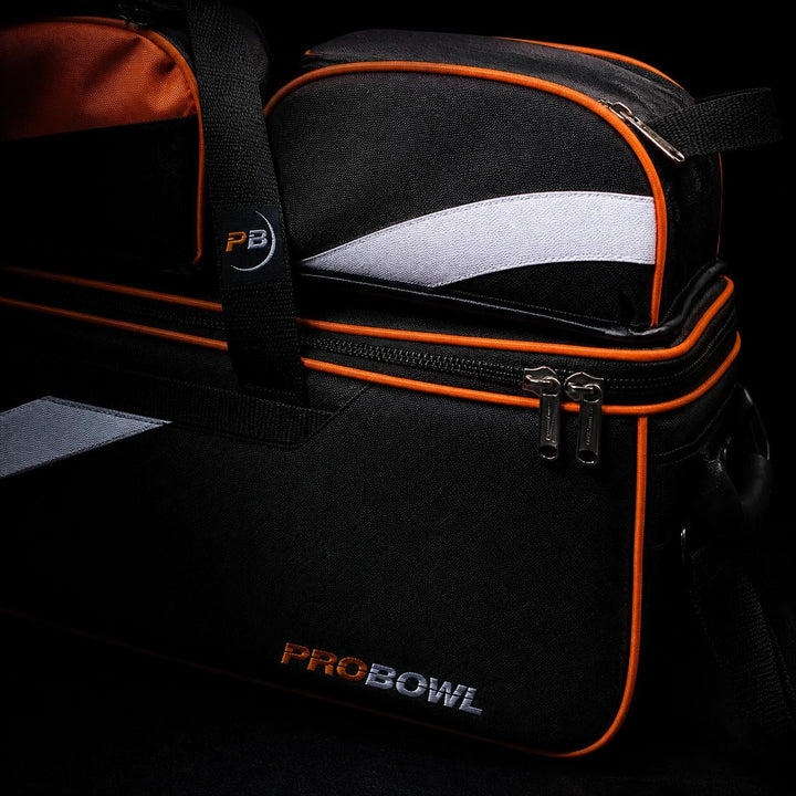 PROBOWL TRIPLE TOTE DLX W/ SHOE BAG BLACK/ORANGE - Bowling Stars