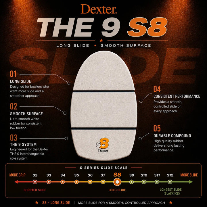 Semelle Dexter The 9 S8 - Glisse Supérieure à la Moyenne, Technologie THE - Bowling Stars