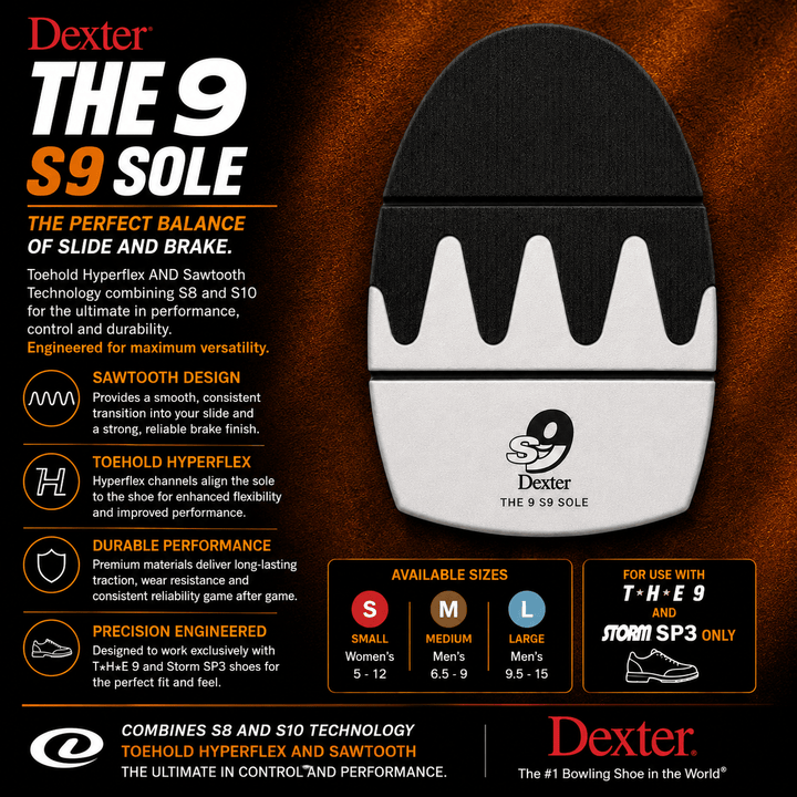 Semelle Dexter The 9 S9 - Technologie Toehold Hyperflex et Sawtooth - Bowling Stars