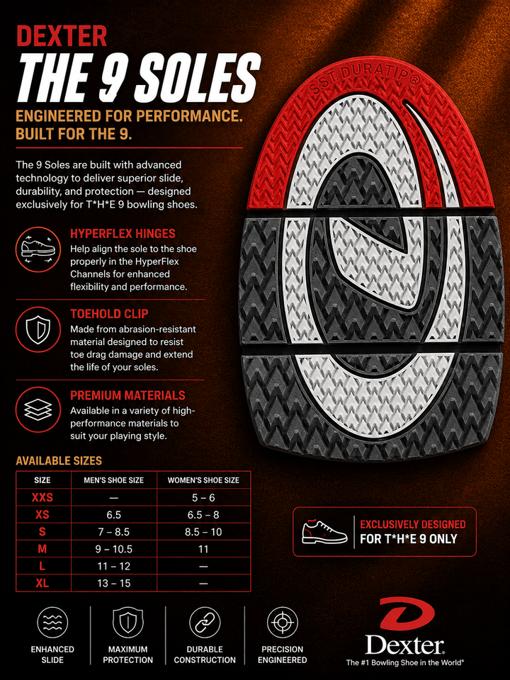 Semelle Dexter The 9 - Traction Maximale, AeroGrips Gris/Rouge - Bowling Stars