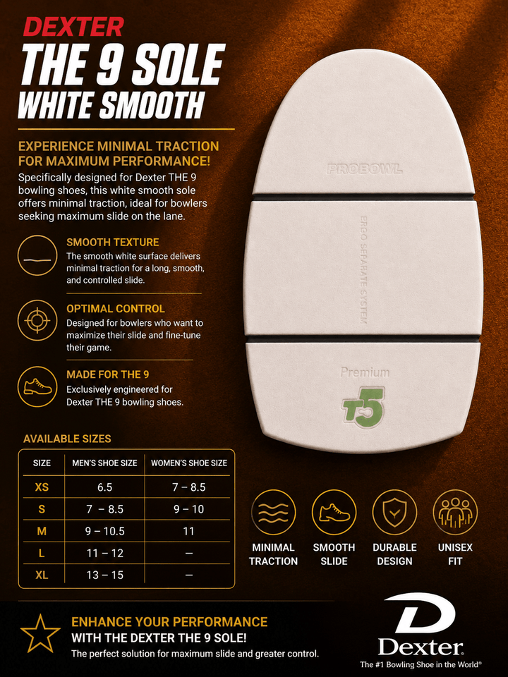 Semelle Dexter The 9 - Traction Minimale, Texture Lisse Blanche - Bowling Stars